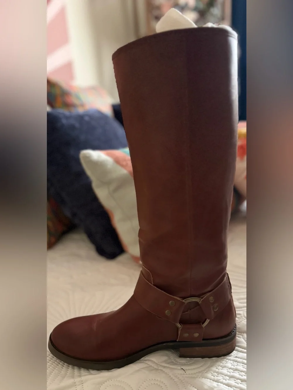 Frye Kellie Harness Boots in Cognac Brown Mid-Calf Riding Boot Size 8.5 - Picture 2 of 6